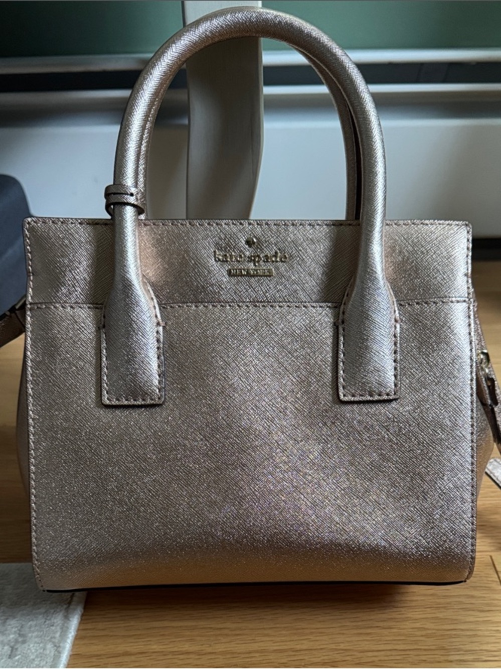 kate spade metallic rose gold mini satchel handbag